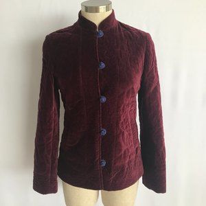 Marc Jacobs Quilted Maroon Velour Blazer Jacket Frog Closures Mandarin Collar